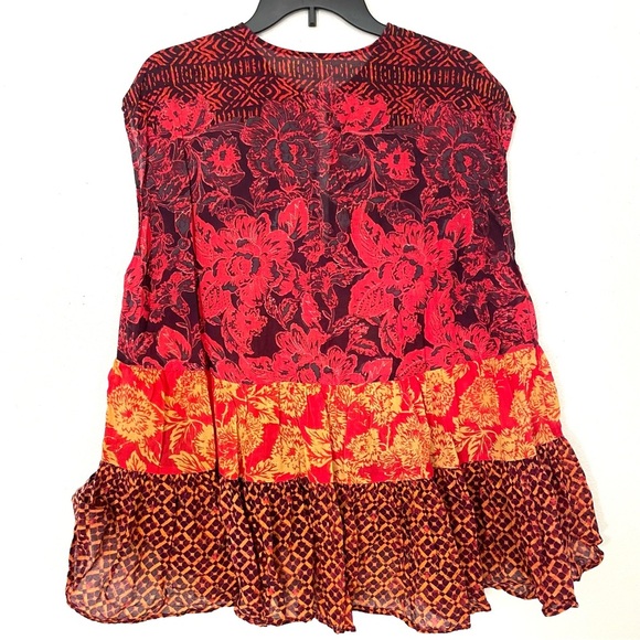 Free People Gotta Have You Tunic Cap Sleeve Flowy Red Orange Tiered Top Size XS - Picture 3 of 10